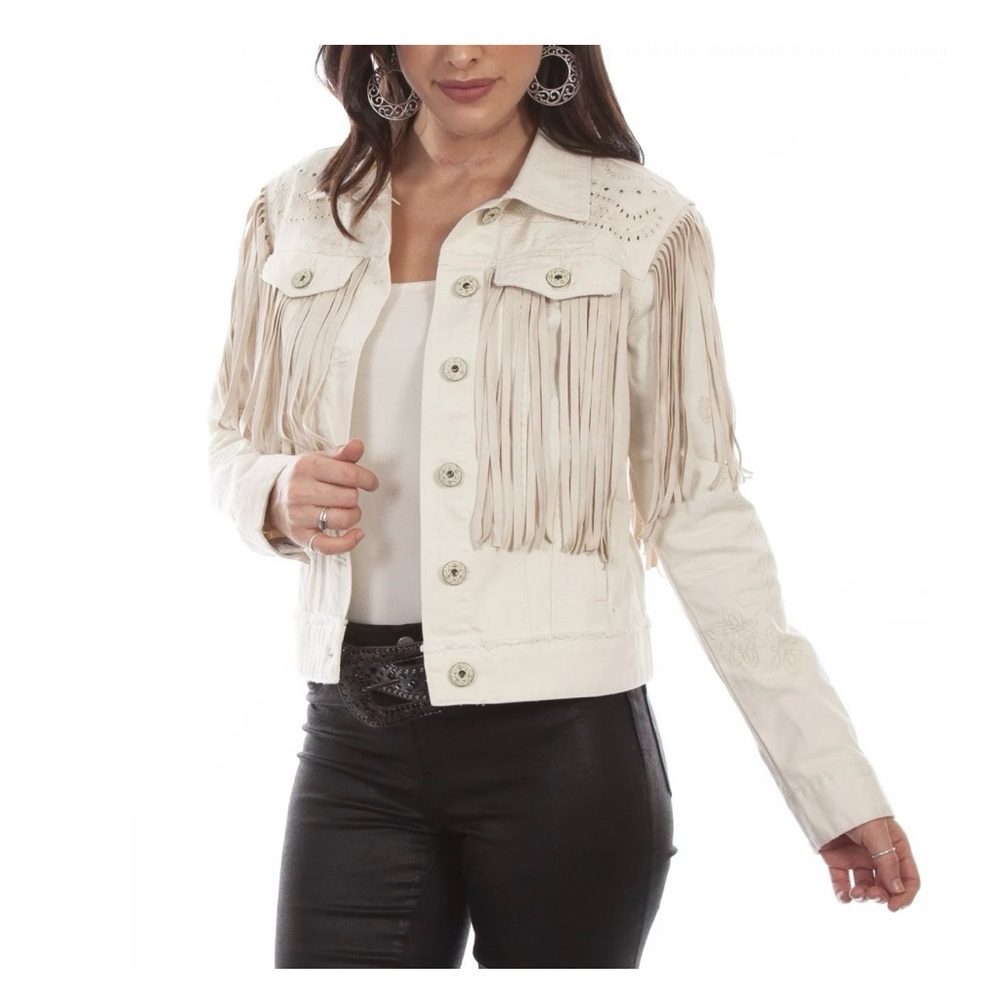 Scully Fringe Denim Jacket Ivory
